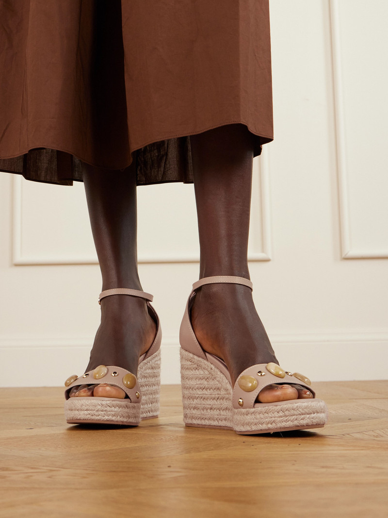 Gianvito Rossi 70 Embellished Leather Espadrille Wedge Sandals outlook