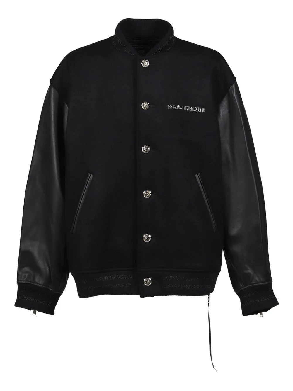 skull-embellished leather-sleeved jacket - 1