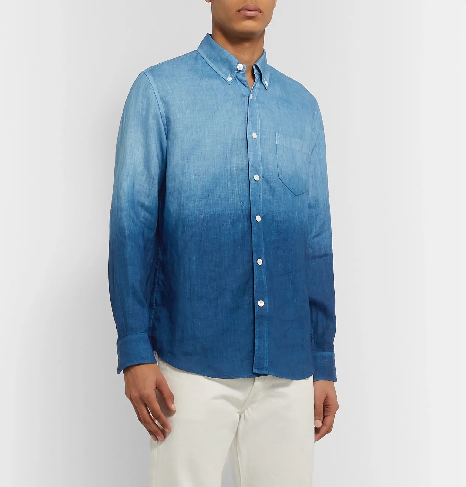 Slim-Fit Indigo-Dyed Two-Tone Linen-Chambray Shirt - 3