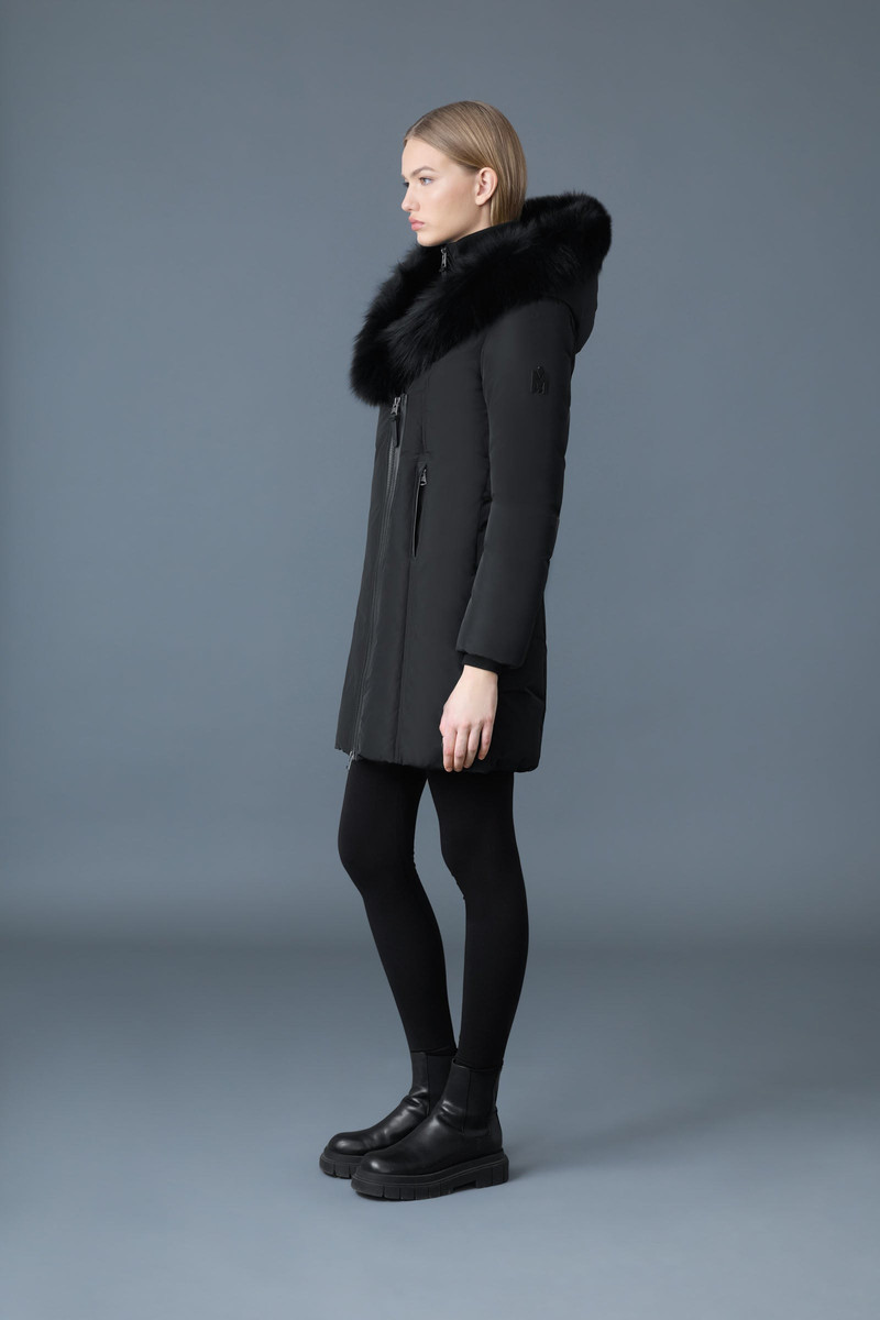 KAY-BX Down coat with blue fox fur Signature Mackage Collar 4