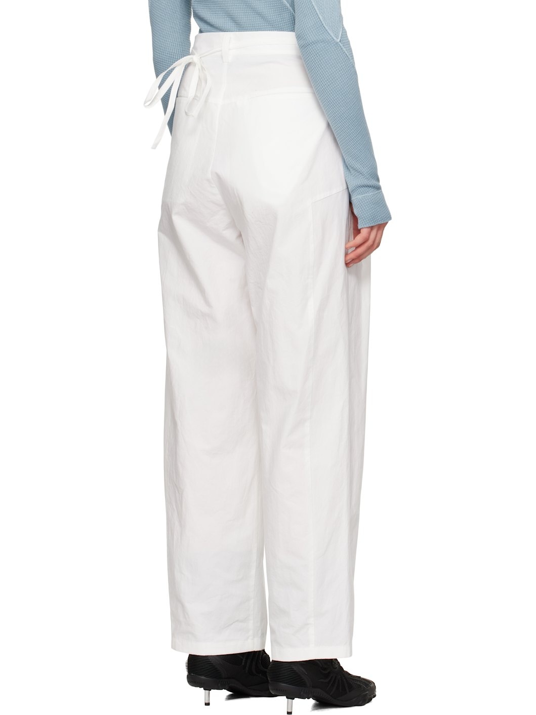 White Wide Beaded Belt Trousers - 3