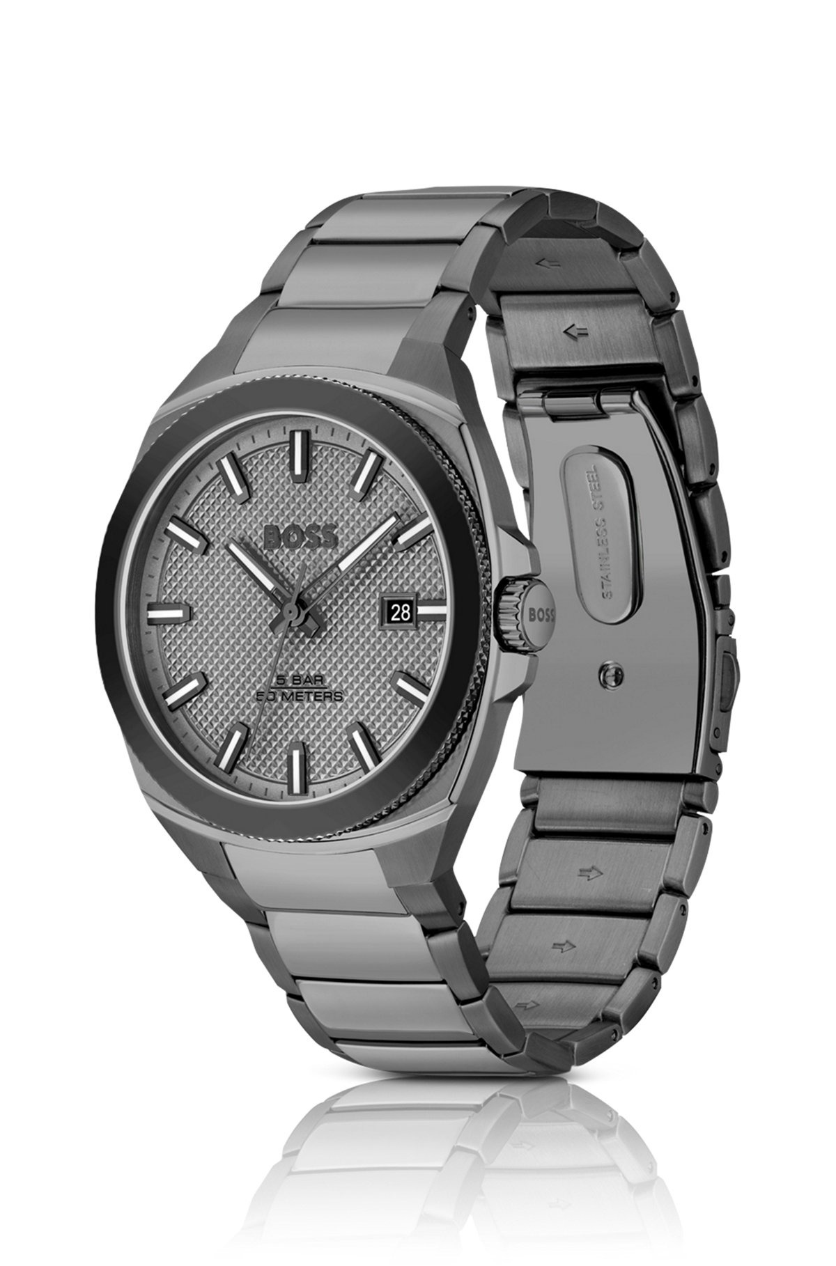 GRAY LINK-BRACELET WATCH WITH TONAL GUILLOCHÉ DIAL - 2
