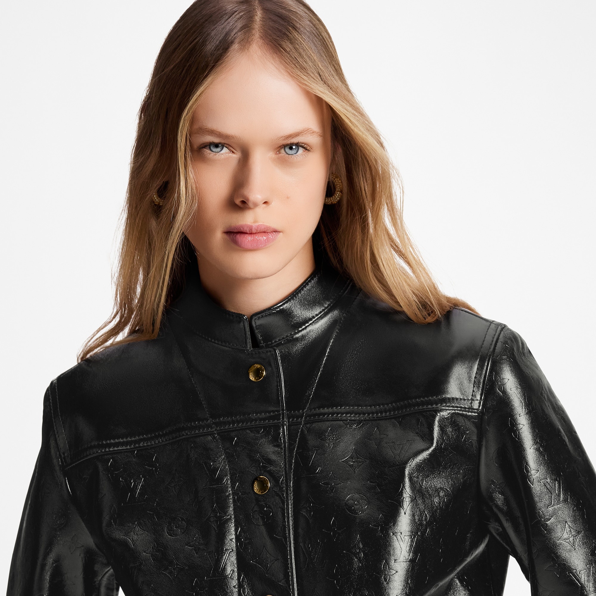 Oversized Belt Embossed Monogram Leather Jacket - 2