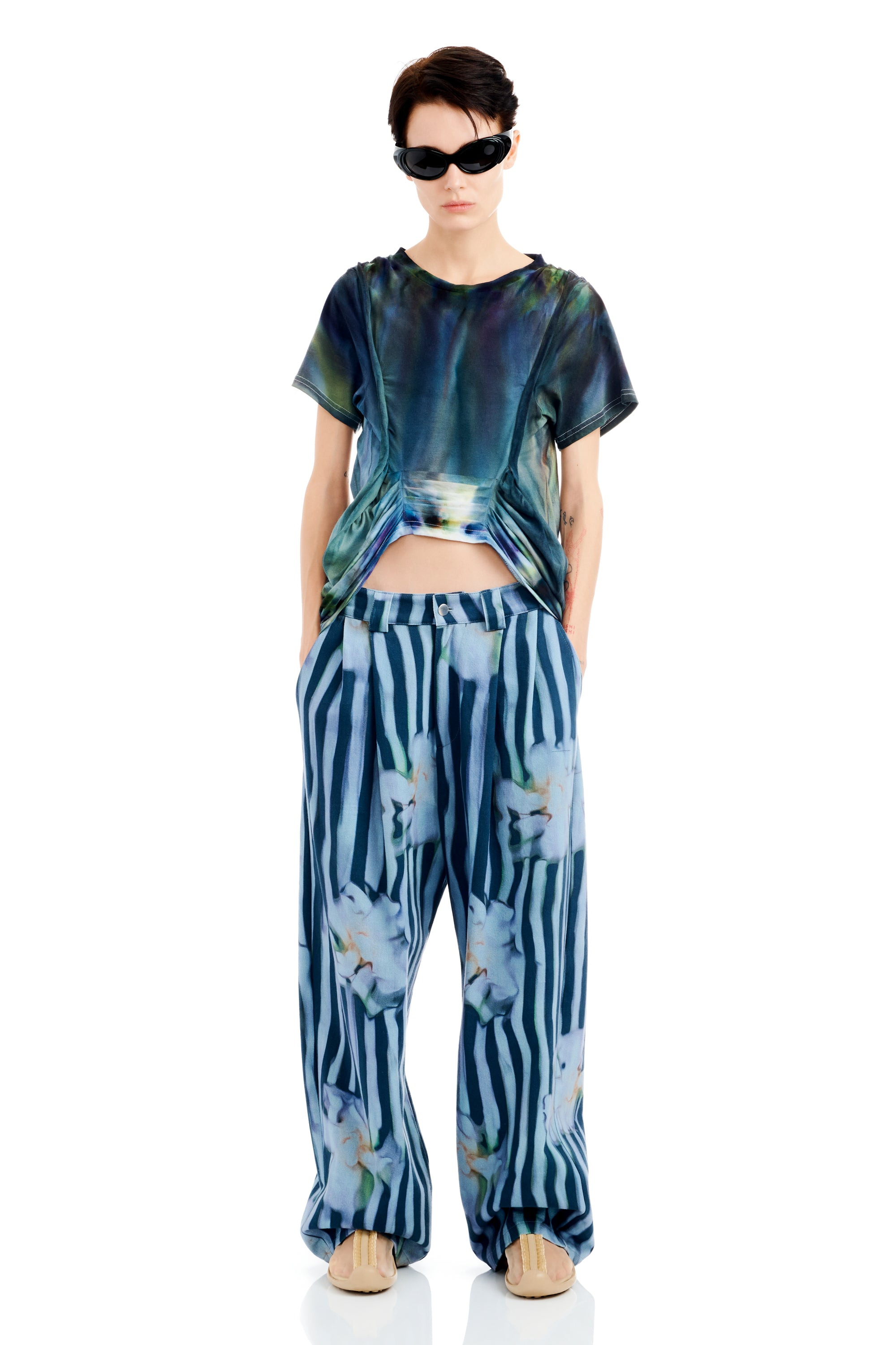 WAVY NAVY FLOWER STRIPE CATCHFLY PANT - 1
