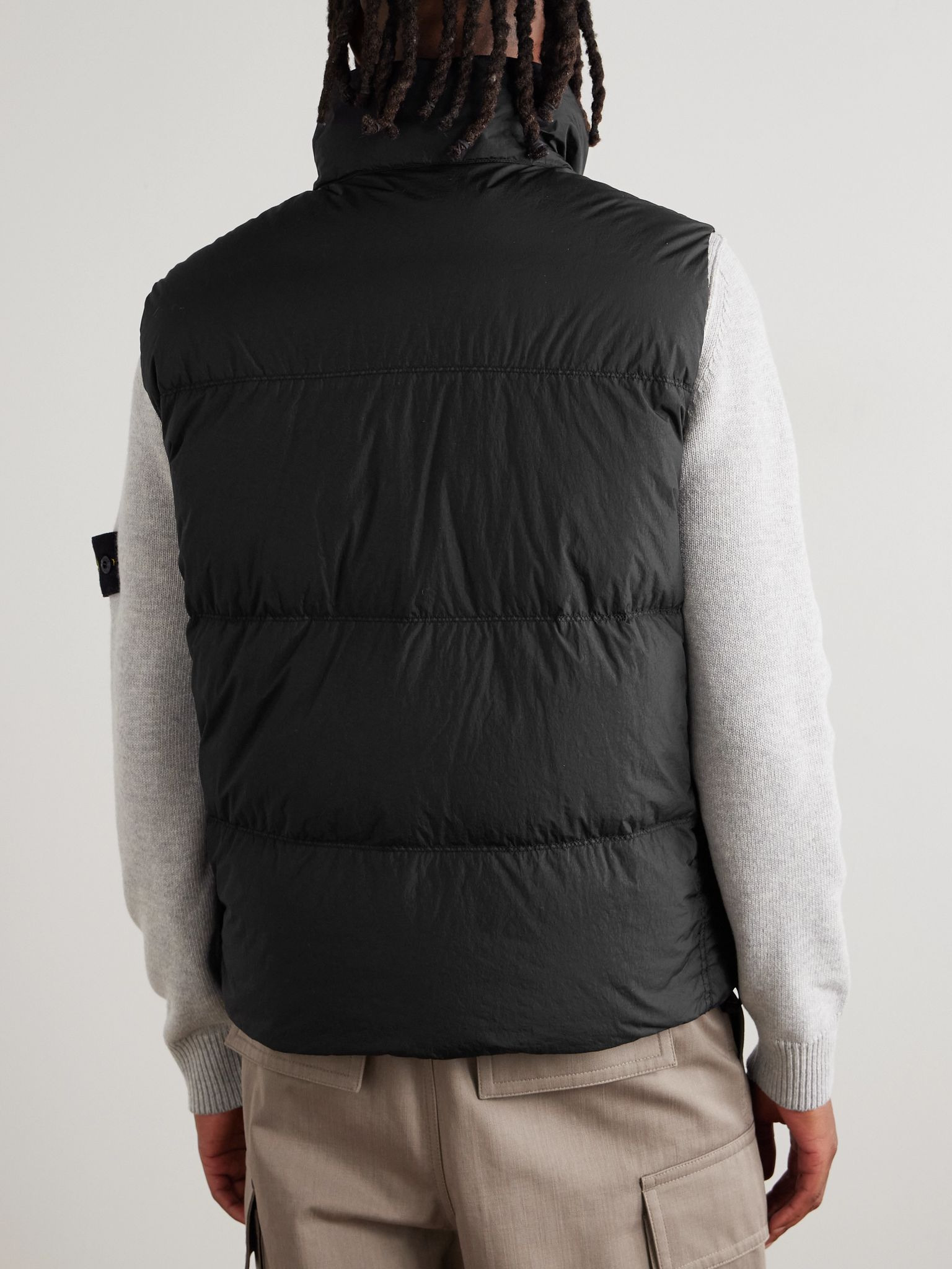 Logo-Appliquéd Garment-Dyed Quitled Crinkled Reps Down Gilet Black - 4