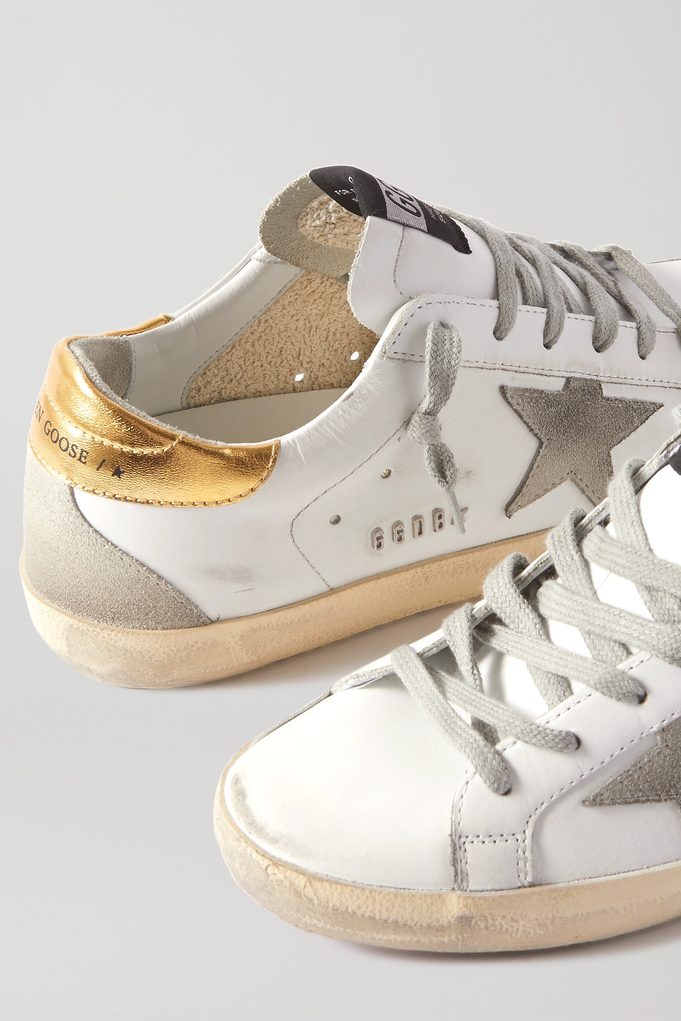 Superstar faux pearl-embellished distressed leather sneakers - 4