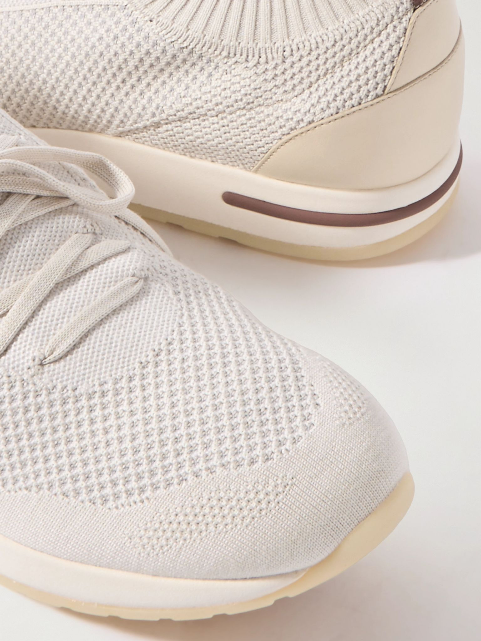 360 Flexy Leather-Trimmed Knitted Wish® Wool Sneakers Gray - 6
