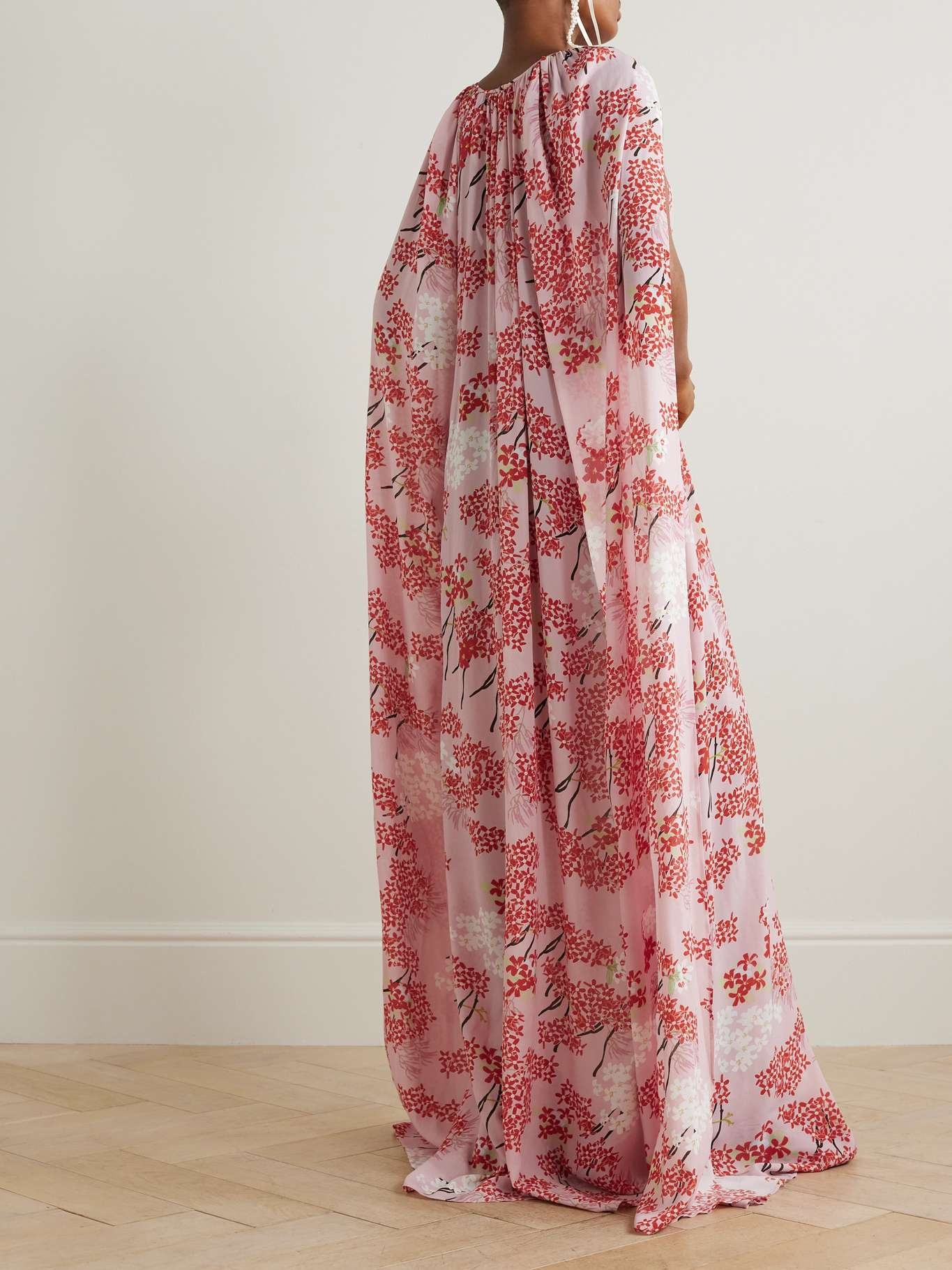 Minnie cape-effect floral-print crepe de chine gown - 3