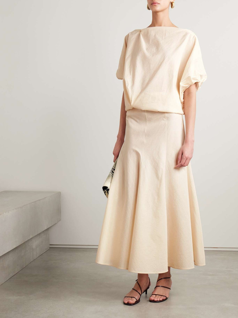 KHAITE Niles cropped draped silk and cotton-blend twill top Ecru outlook