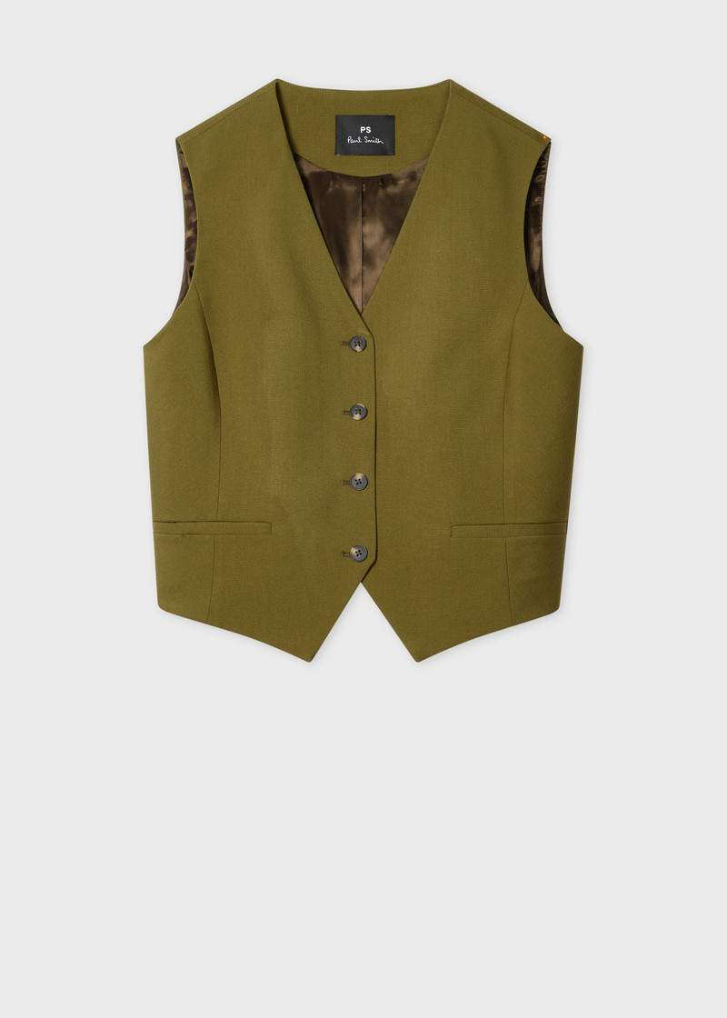 Women's Olive Green Wool Waistcoat 1