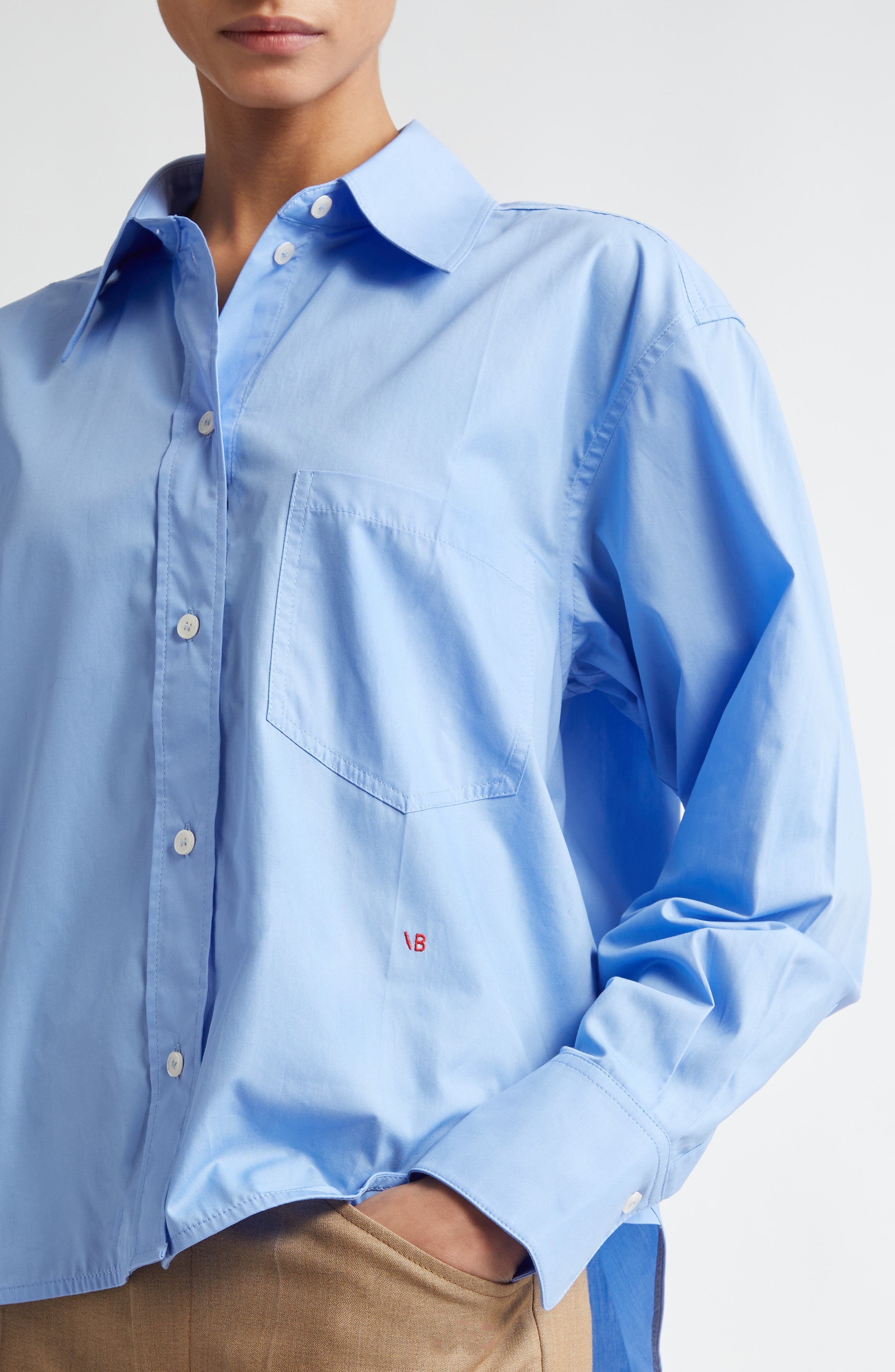 Crop Organic Cotton Poplin Button-Up Shirt - 5