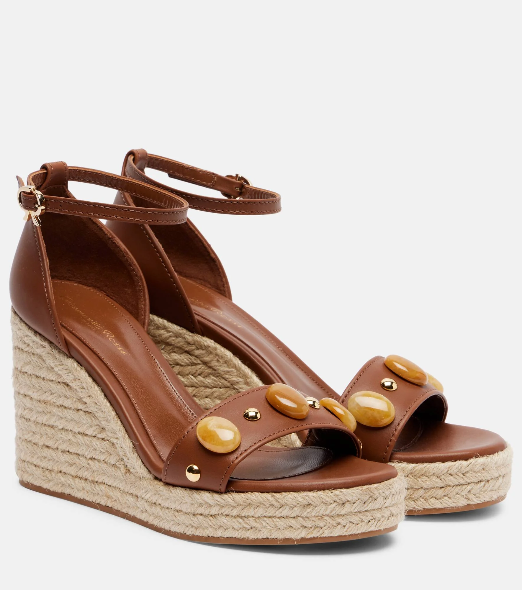 Embellished leather espadrille wedges - 1