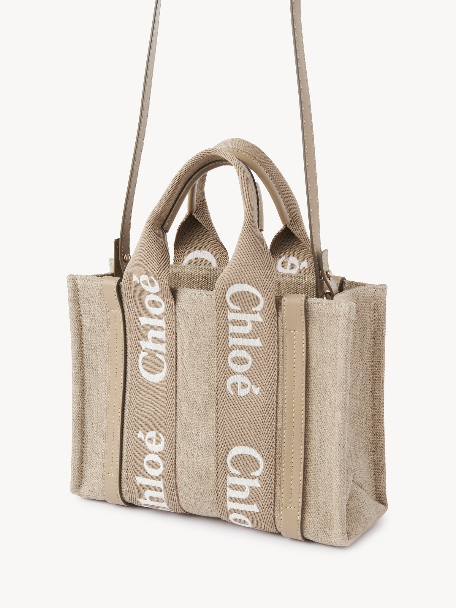 WOODY TOTE BAG IN LINEN & LEATHER - 3