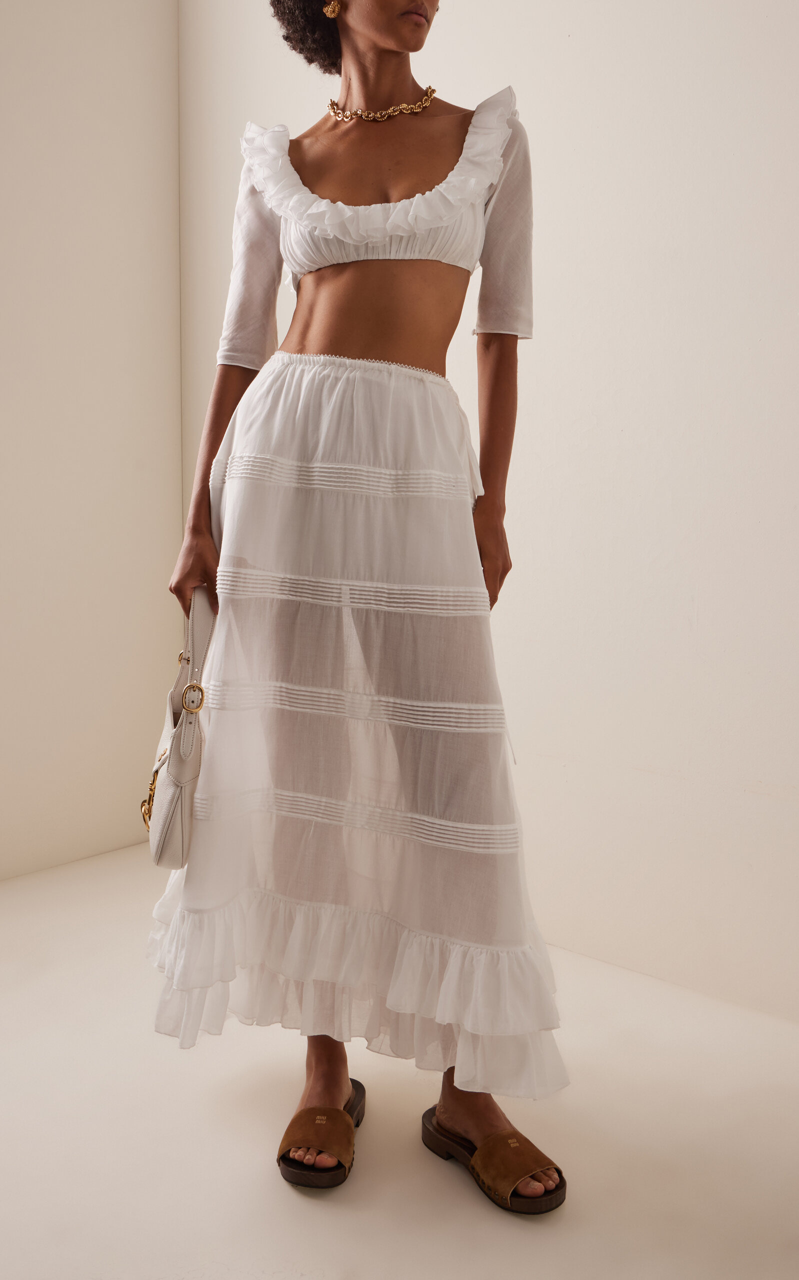 Ruffled Cropped Cotton Top ivory - 3