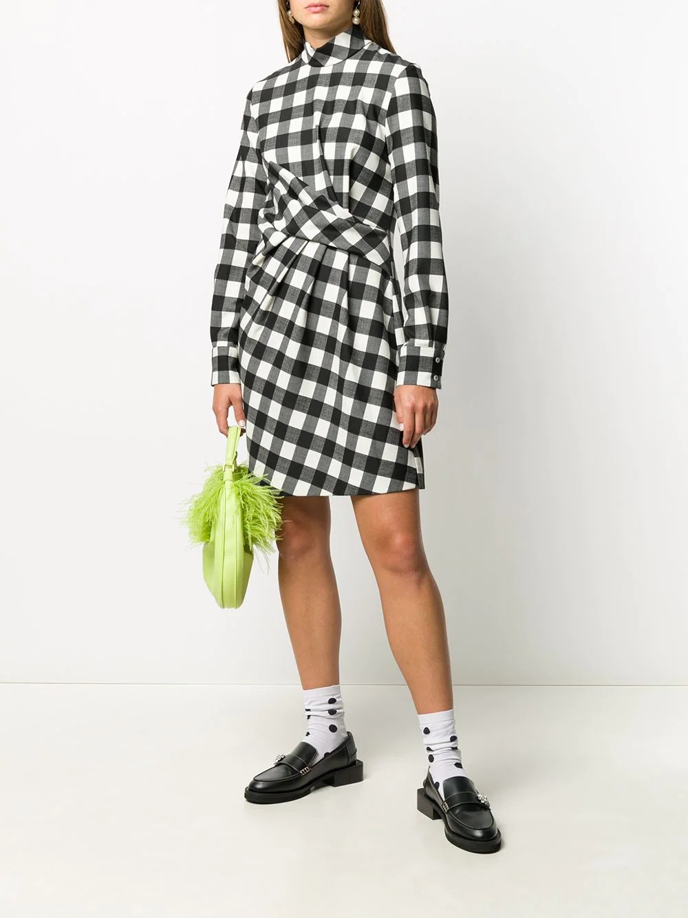 front-pleat checked dress - 2