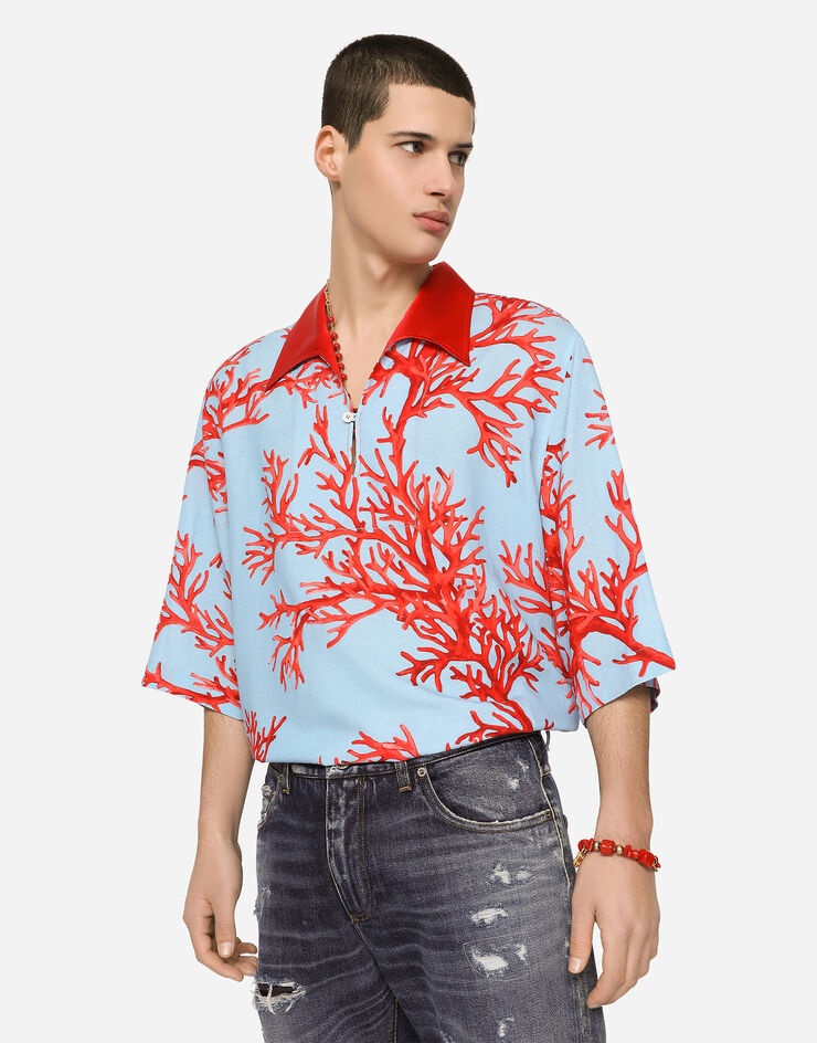 Coral-print Hawaiian shirt - 5