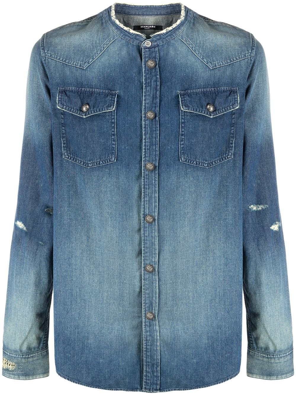 collarless denim shirt - 1