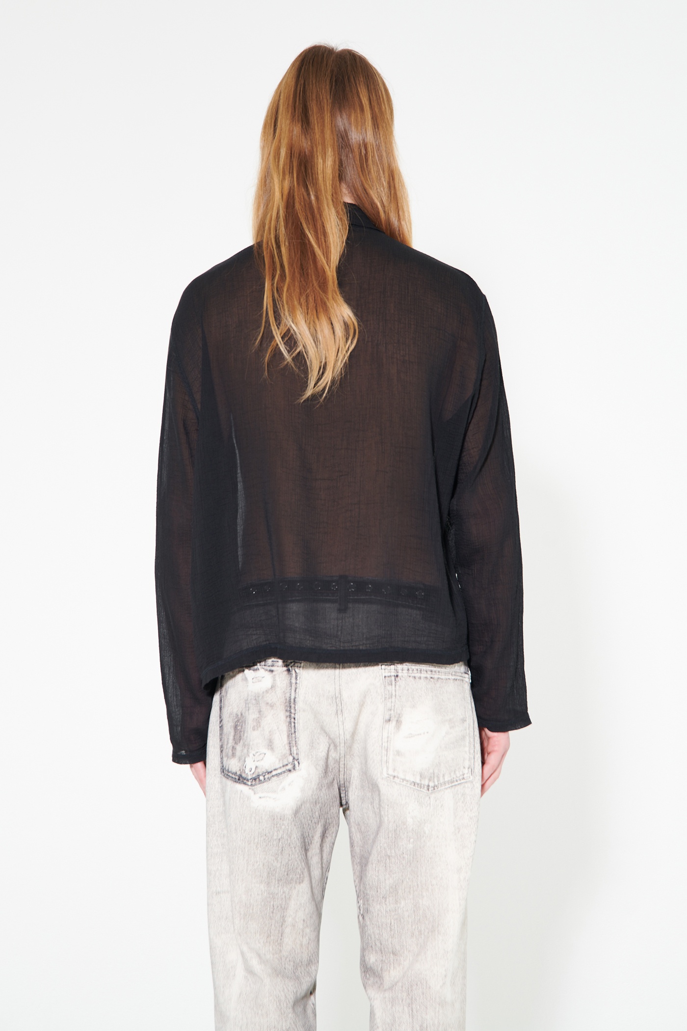 Shrunken Full Zip Polo Black Rayon Plait - 4