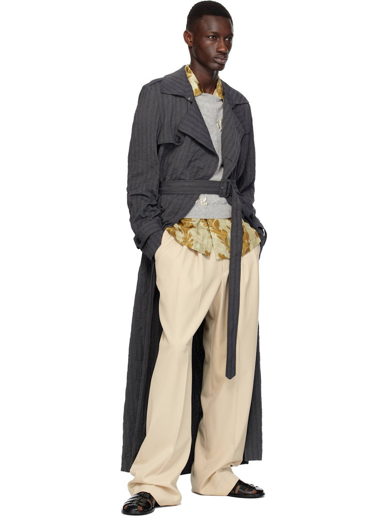 Dries Van Noten Navy Double-Breasted Trench Coat outlook