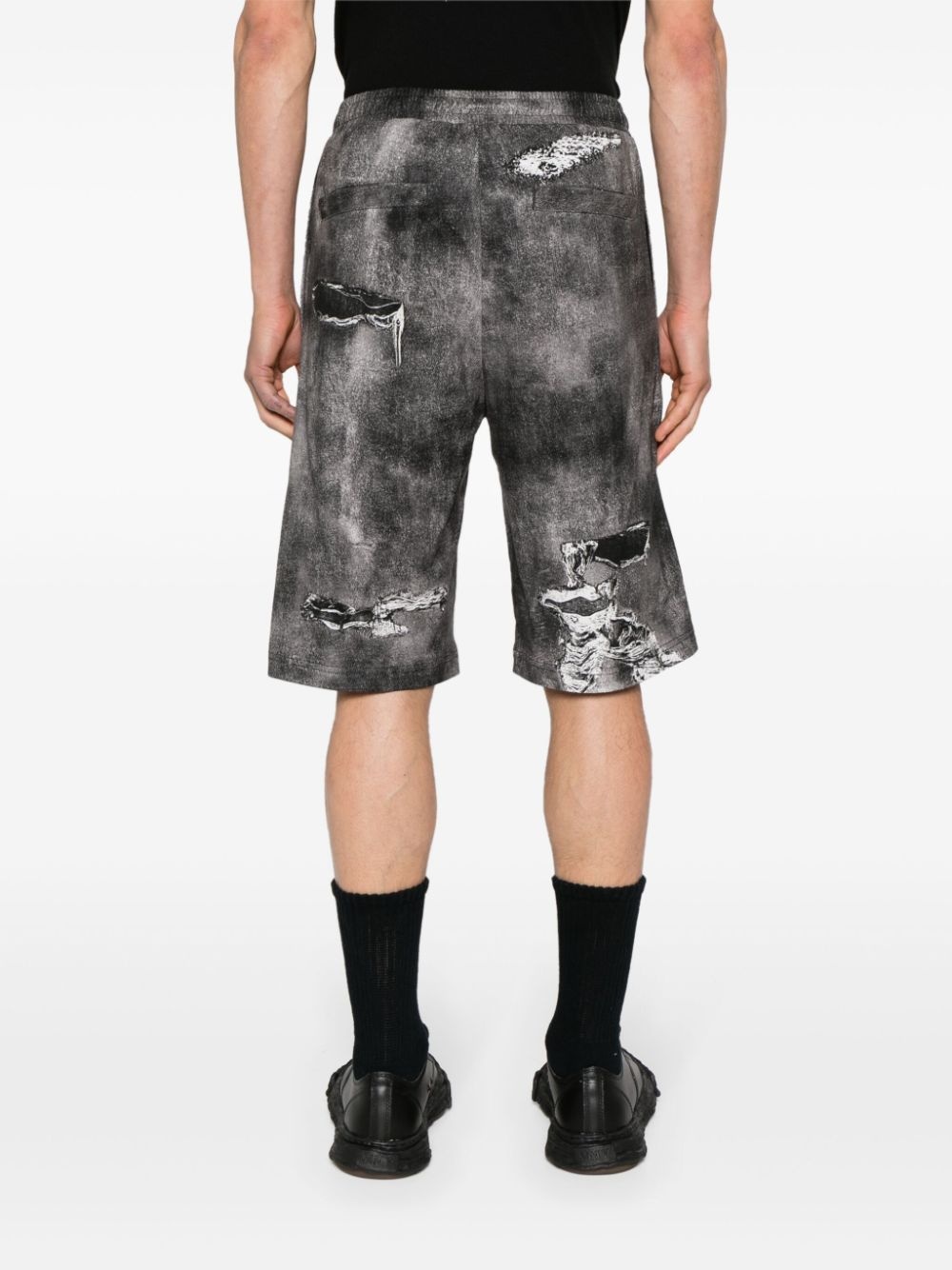distressed-print cotton track shorts - 4