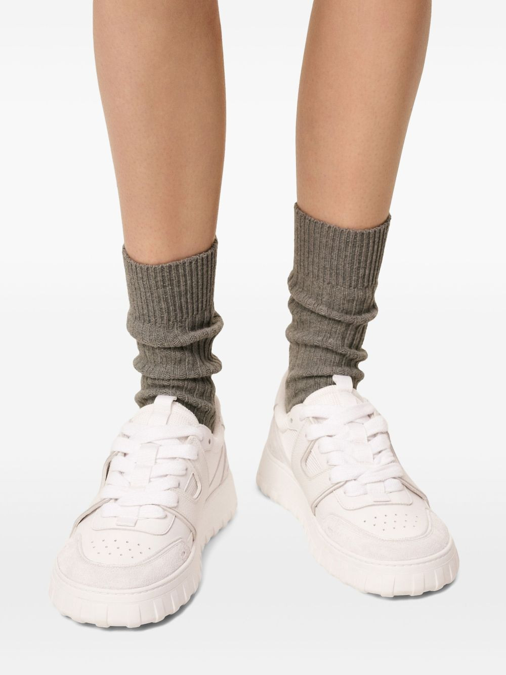 leather suede lace-up sneakers - 6