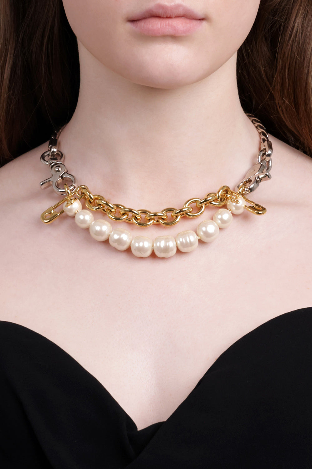 CLAUDE LARGE SAFETY PEARL NECKLACE | GOLD/SILVER/WHITE - 3