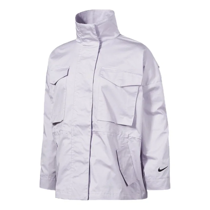 (WMNS) Nike Sw Collection Essentials M65 Casual Solid Color Stand Collar Sports Light Grey Jacket DD - 1