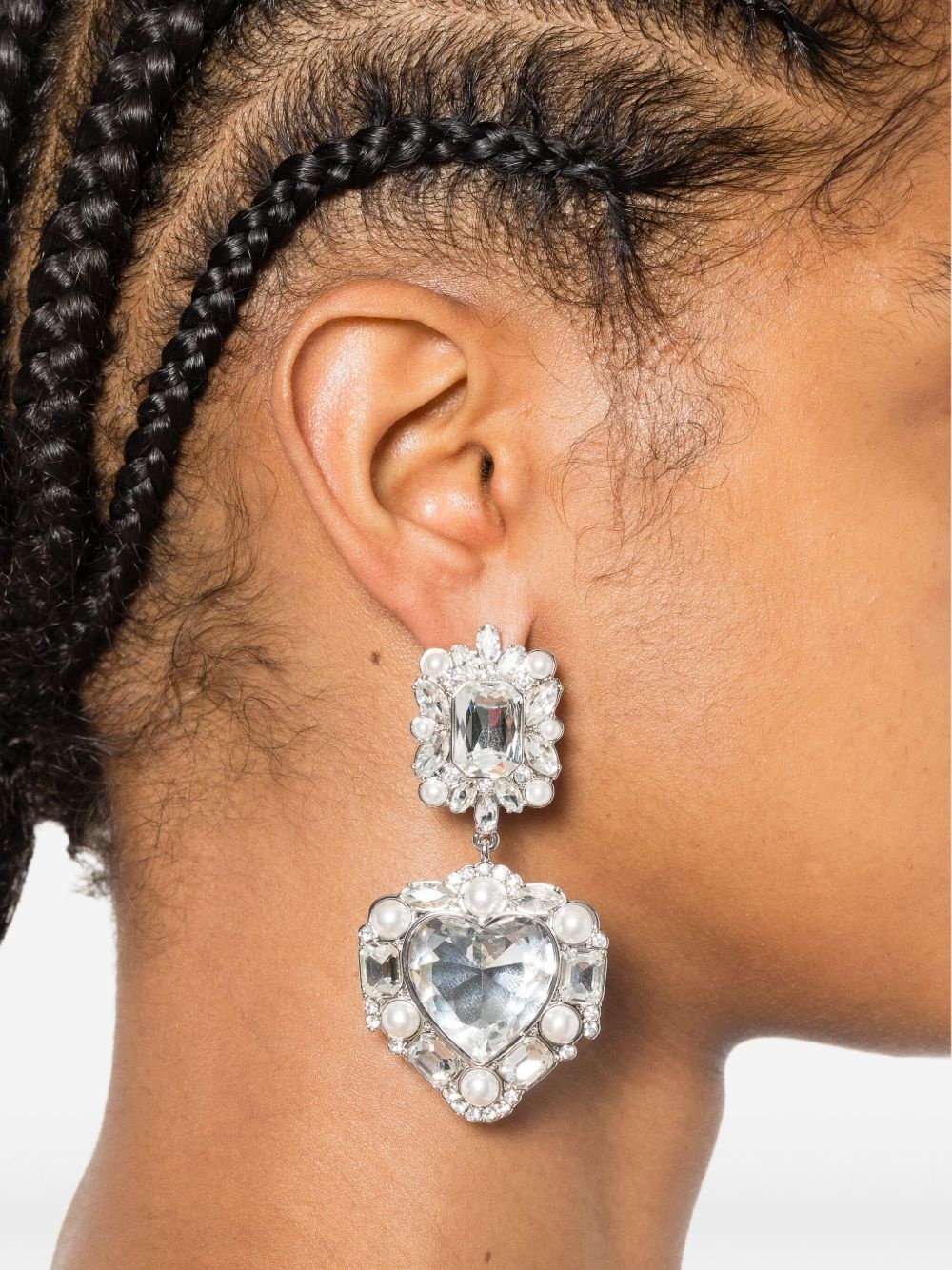 crystal-pearl tiered-heart earrings - 2