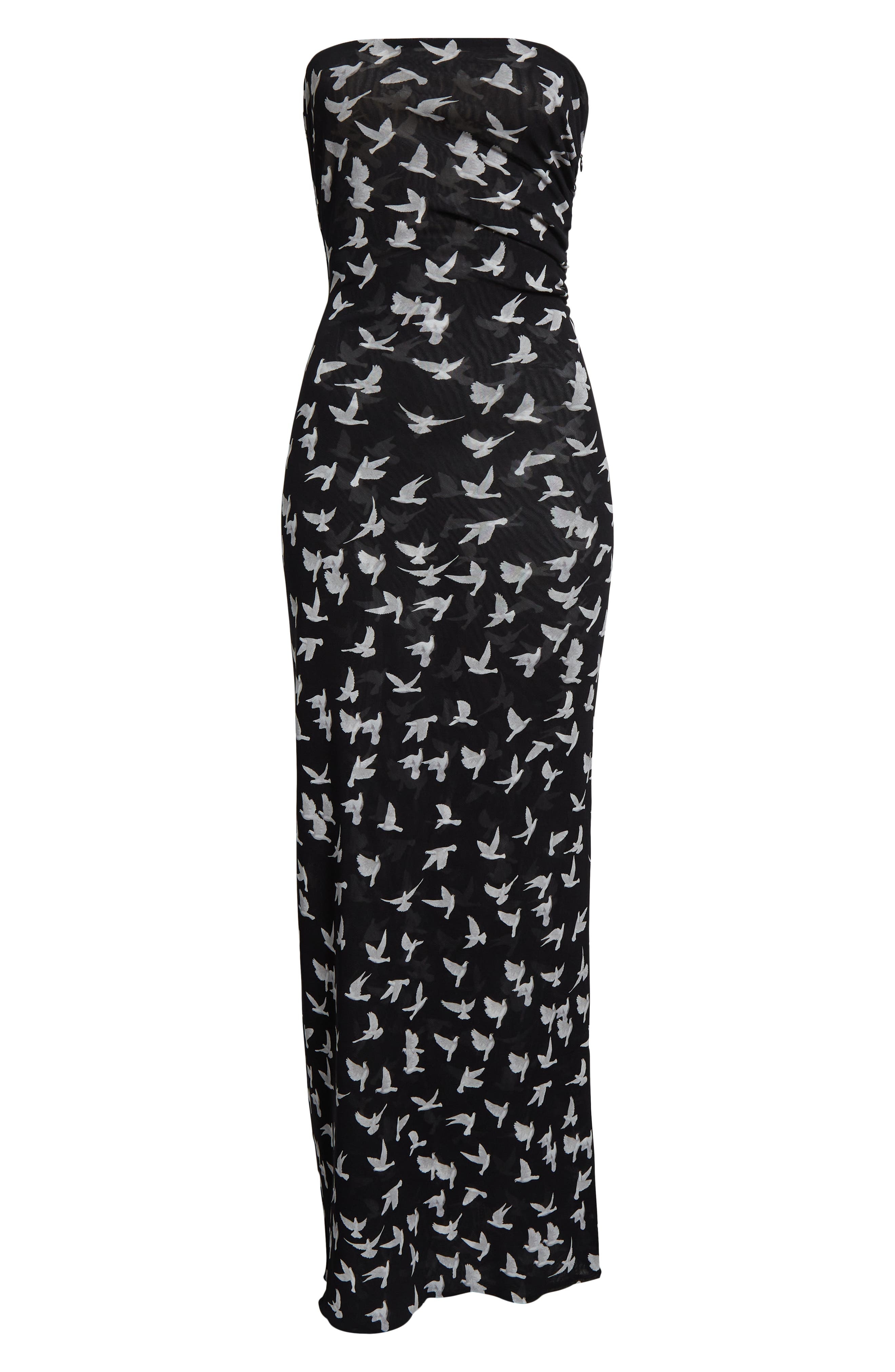 Stella McCartney Flying Bird Haze Gathered Strapless Mesh Dress in Black at Nordstrom - 5