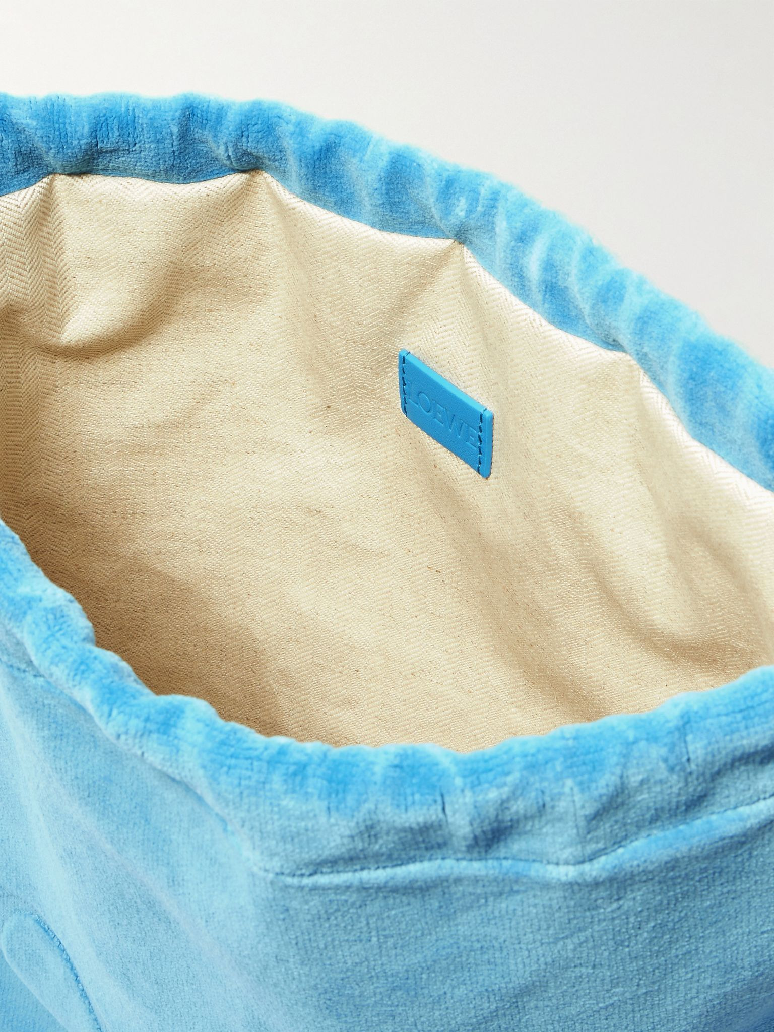 + Paula's Ibiza Logo-Debossed Leather-Trimmed Cotton-Terry Drawstring Pouch Blue - 5