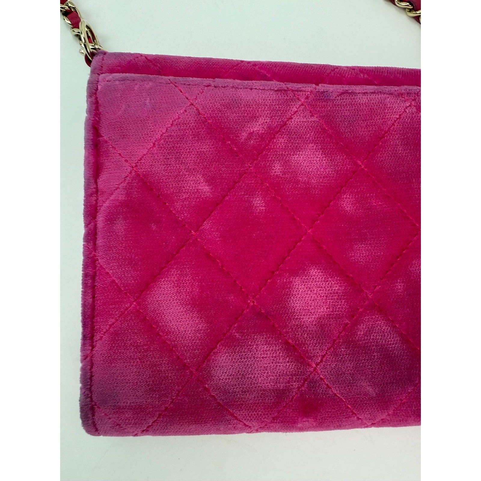 Chanel Velvet Quilted Timeless Fuchsia Wallet on a Chain Clutch Bag - 12