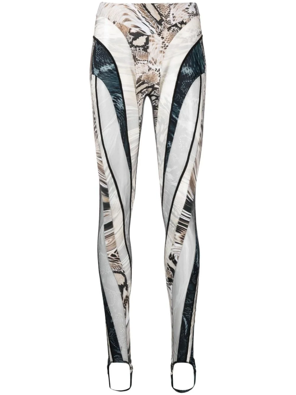 snakeskin-print sheer-tulle panelled leggings - 1