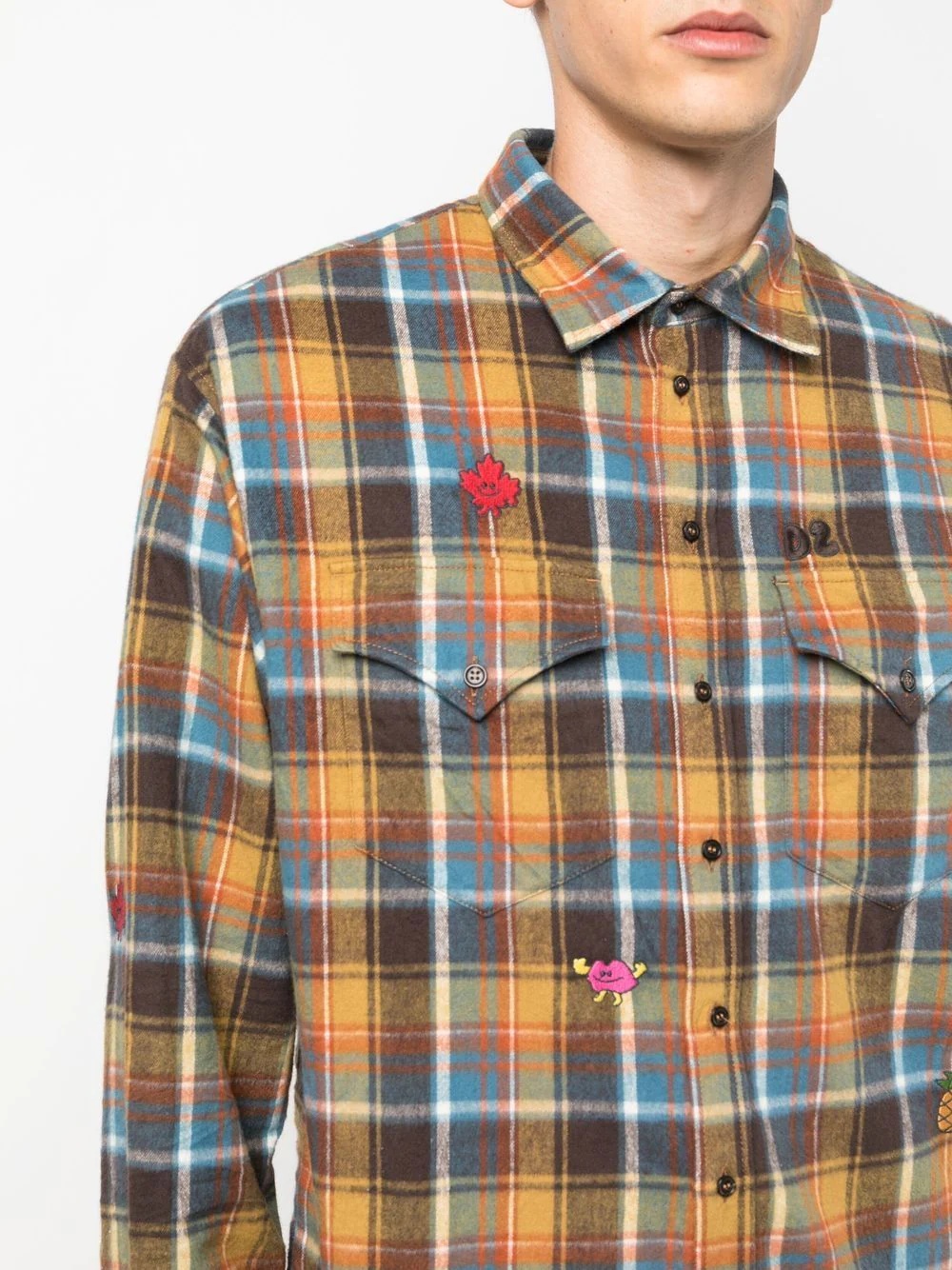 embroidered-detail plaid-check print shirt - 5