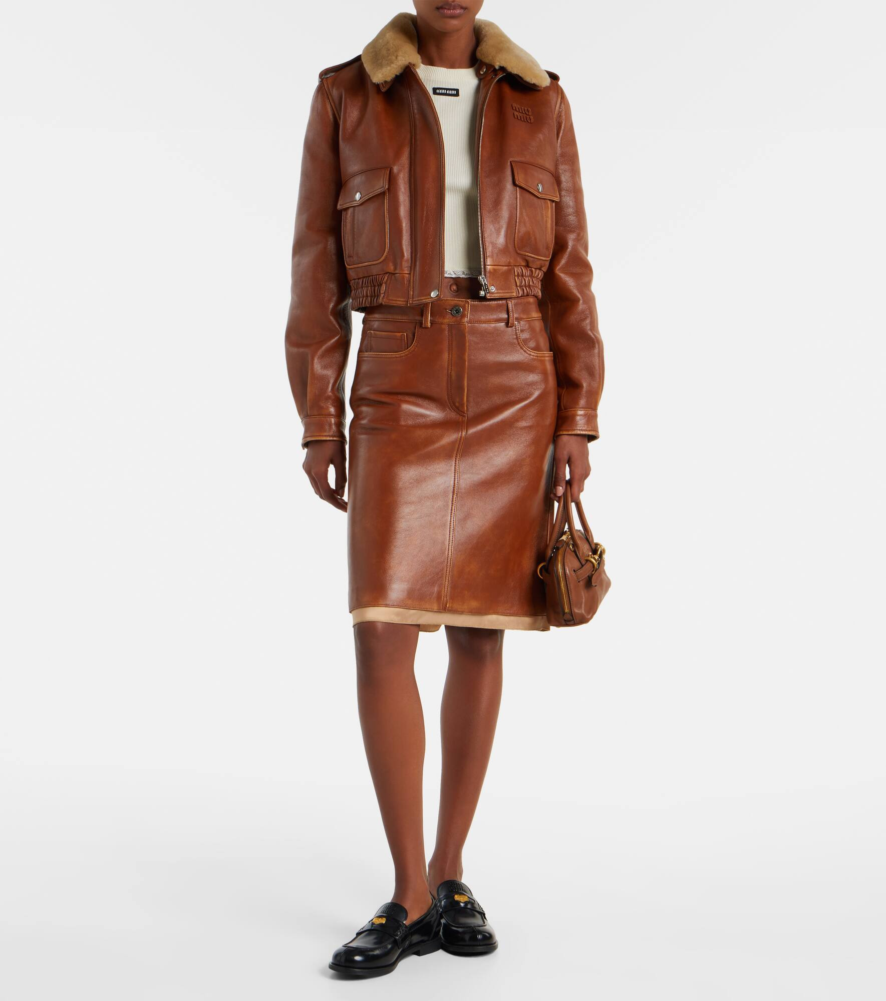 Shearling-trimmed leather jacket - 2