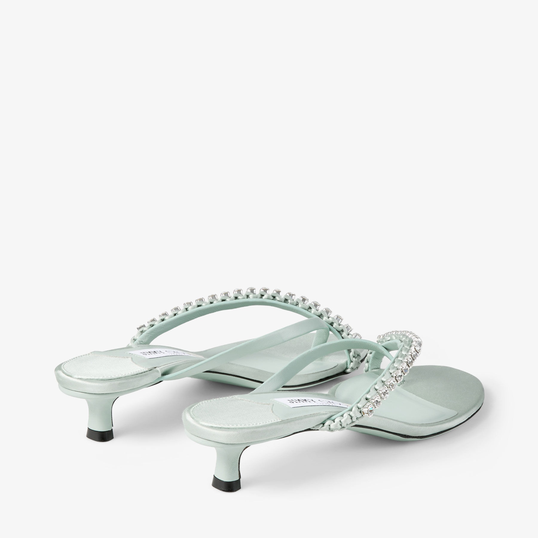 Dila 35
Light Verde Leather Mule Sandal with Woven Satin Crystals - 4