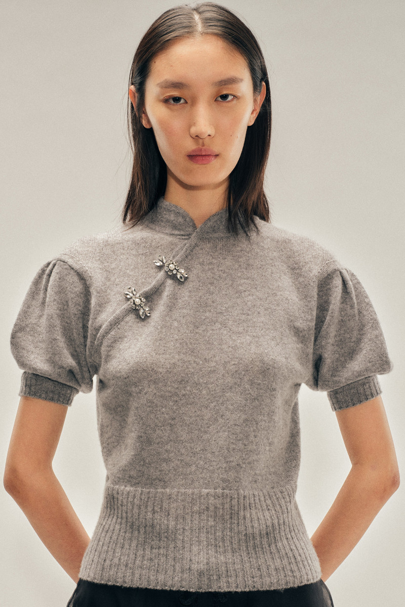 Embellished Mandarin Collar Cashmere Jumper 1