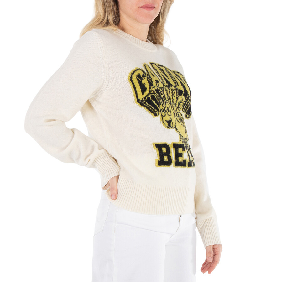 Ganni Egret Logo Intarsia Graphic Bees O-Neck Pullover - 4