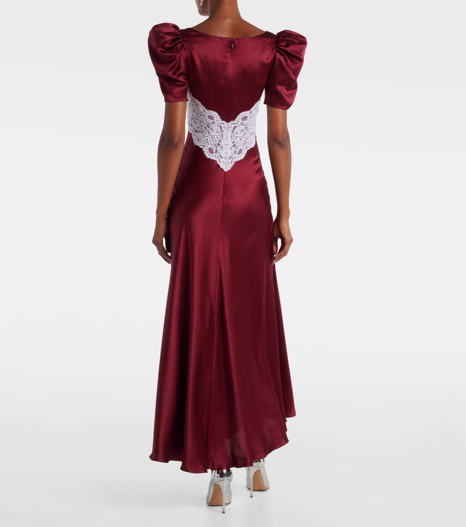 Floral-appliqué lace-trimmed silk gown - 3
