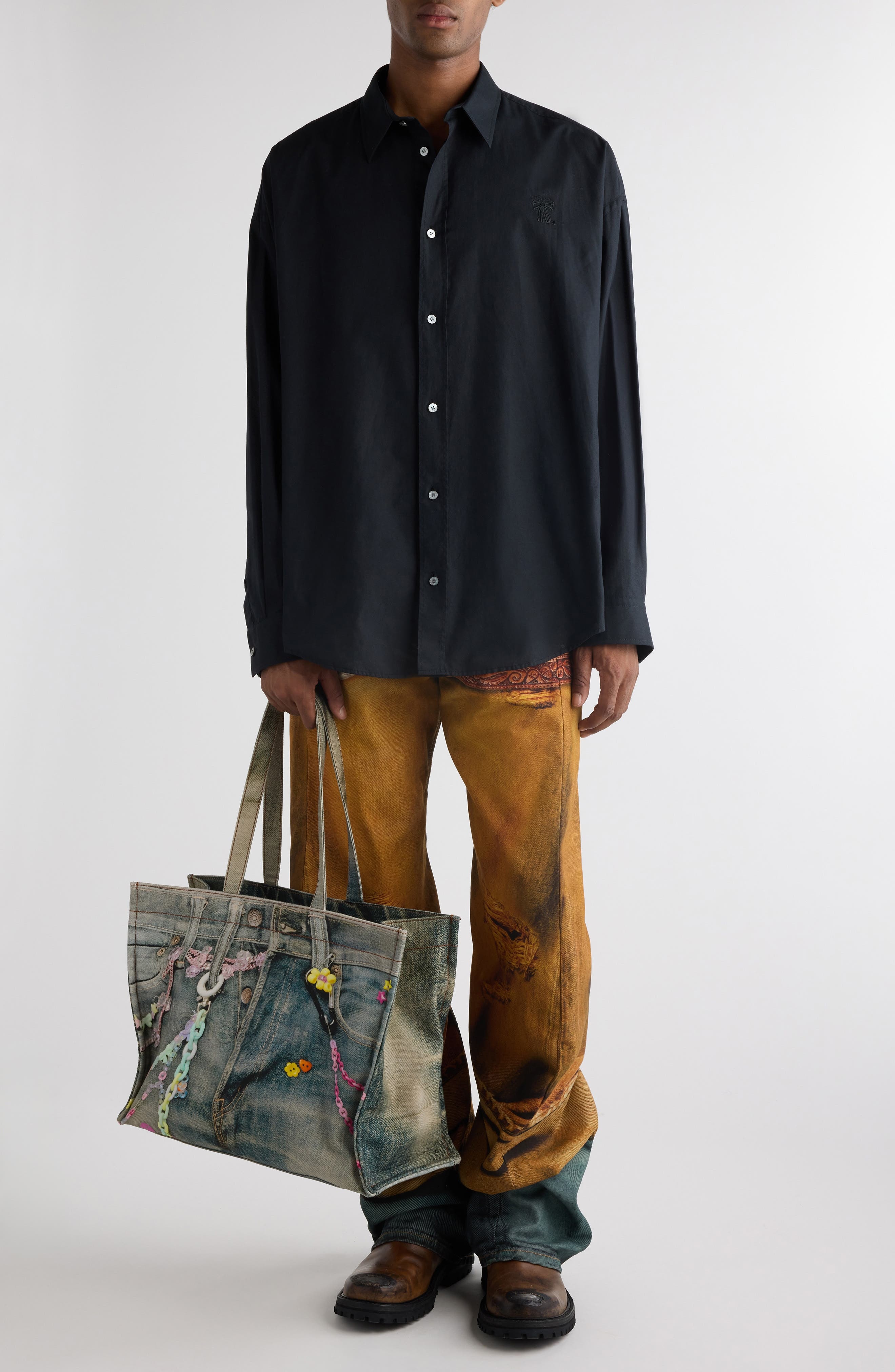 Acne Studios Oversize Solid Black Cotton Button-Up Shirt at Nordstrom - 2