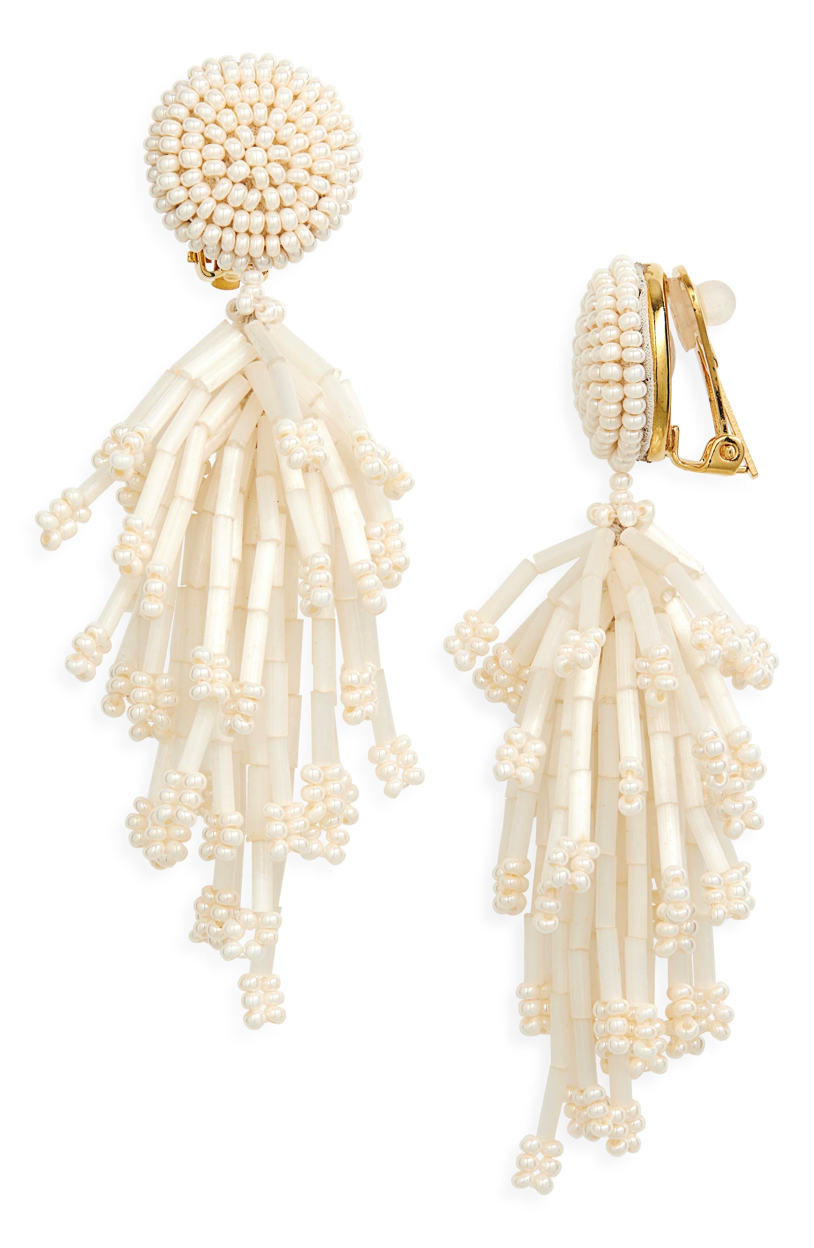Oscar de la Renta Fringe Tassel Clip-On Drop Earrings in Ivory at Nordstrom - 1