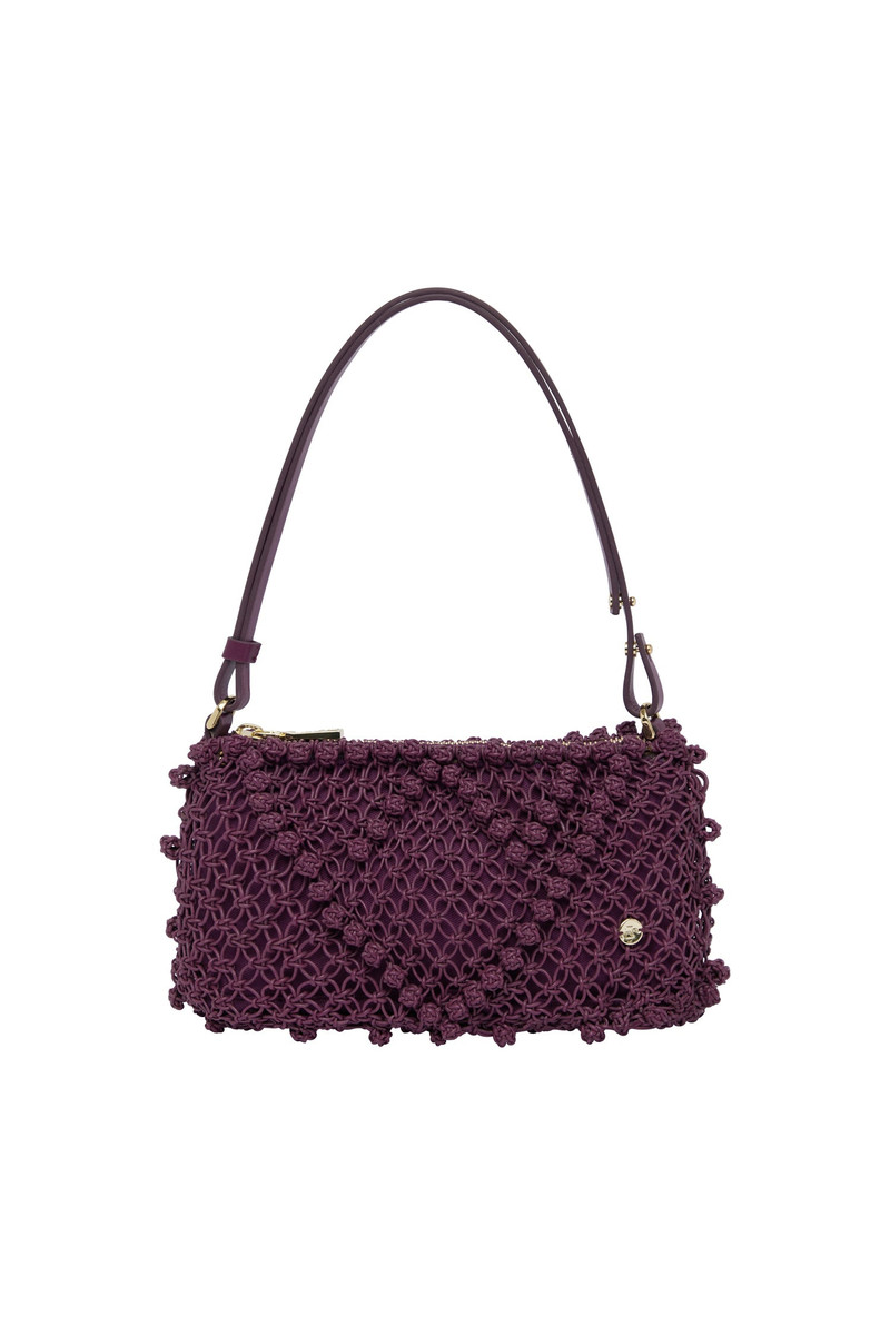 Leather Macrame Clutch Grape 1