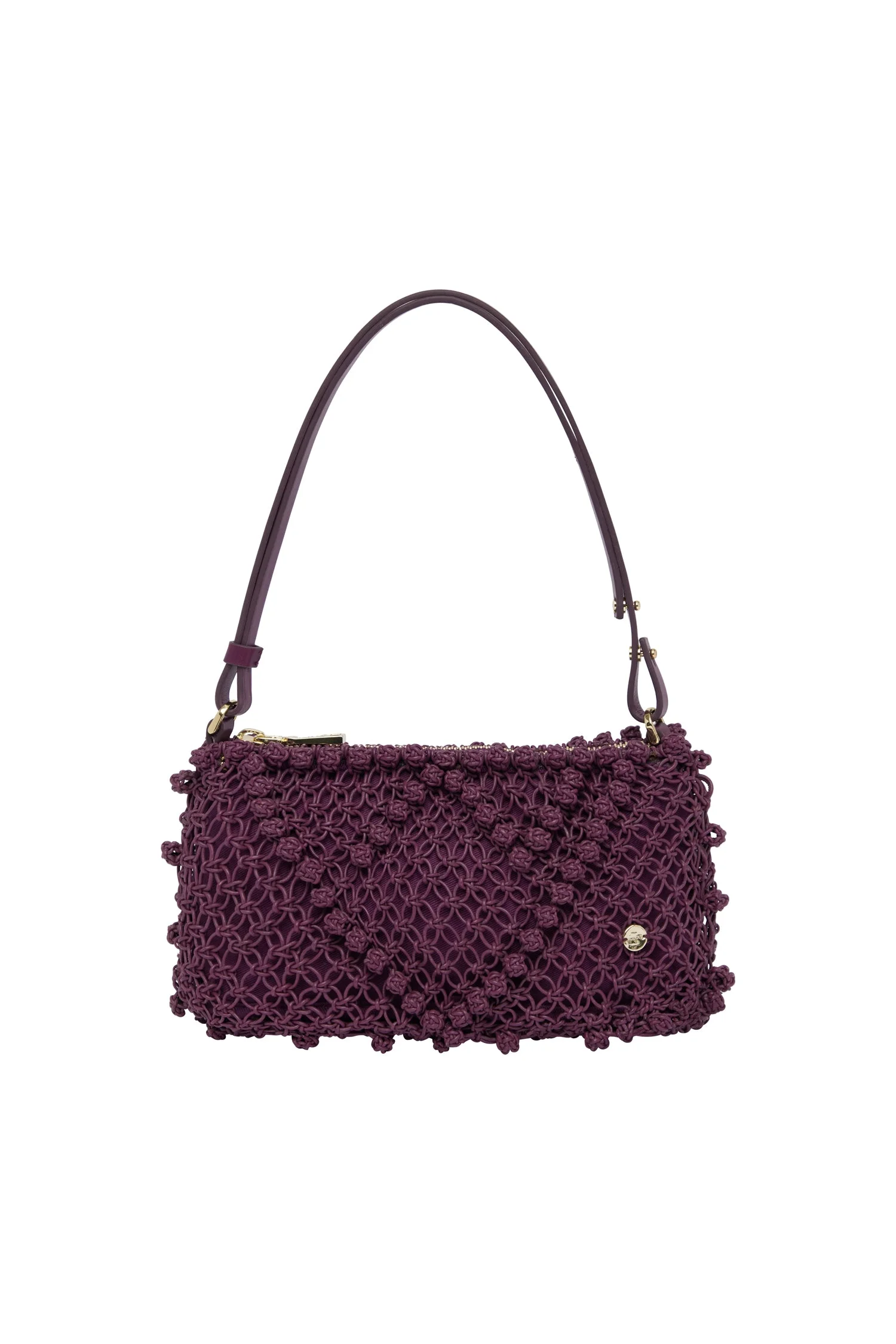 Leather Macrame Clutch Grape - 1