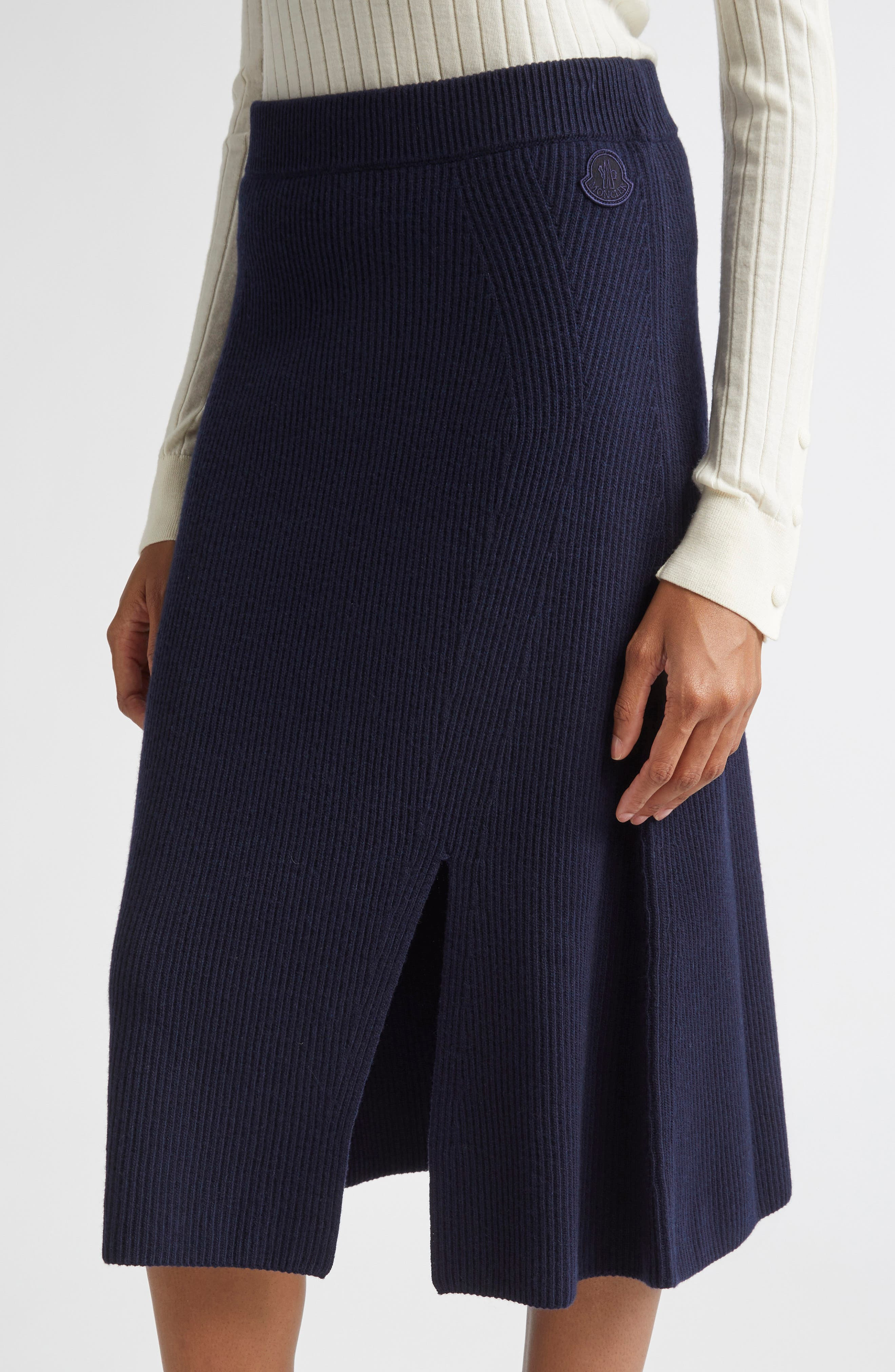 Moncler Virgin Wool & Cashmere Midi Sweater Skirt in Deep Navy at Nordstrom - 5
