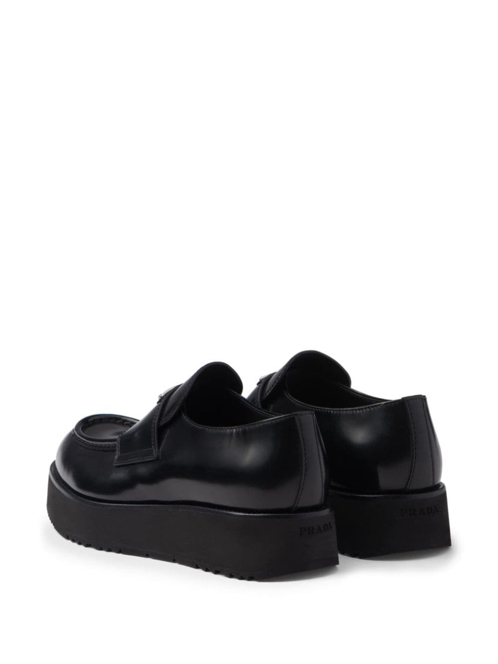 logo-plaque brushed leather loafers - 3