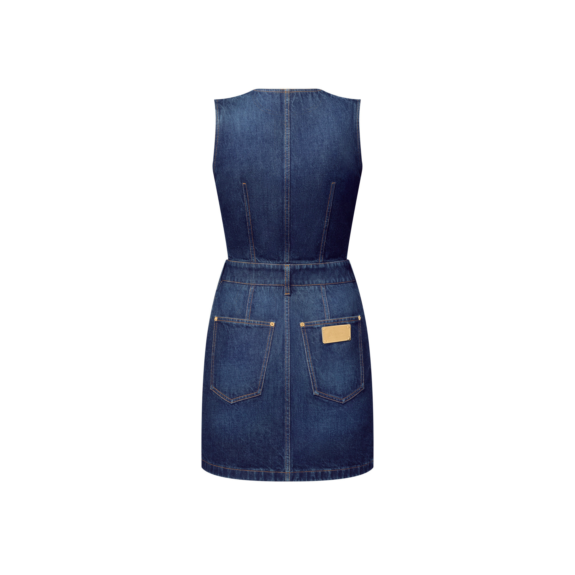 Button Front Washed Denim Dress - 3