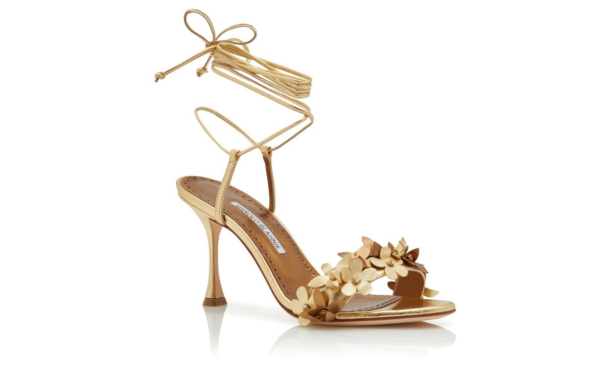 Gold Nappa Leather Ankle Strap Sandals - 3