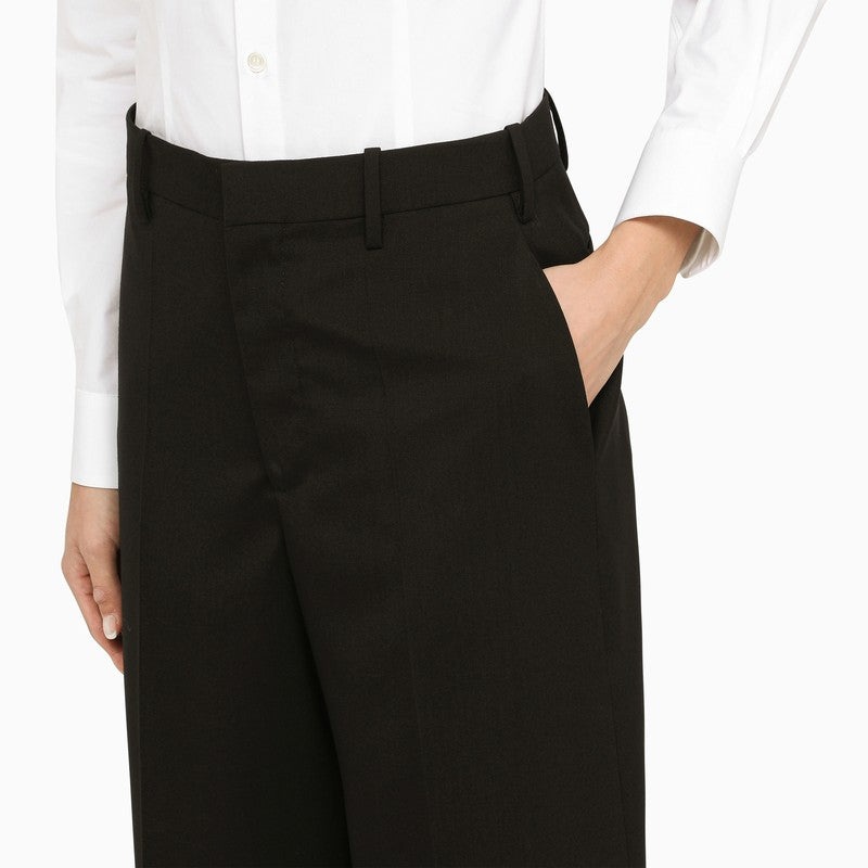 BLACK WOOL PALAZZO TROUSERS - 5