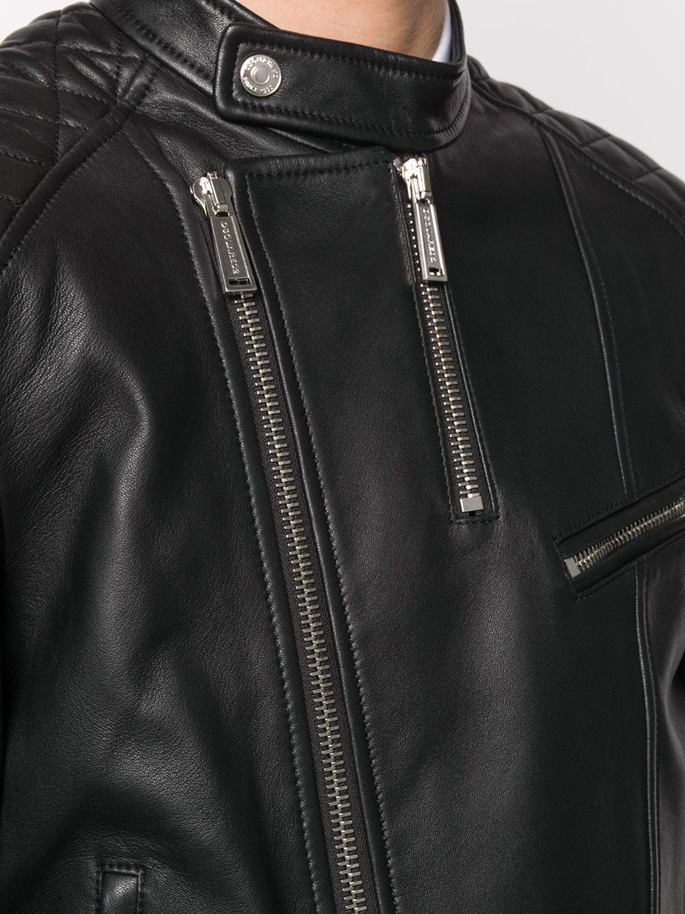 zipped lambskin biker jacket - 5