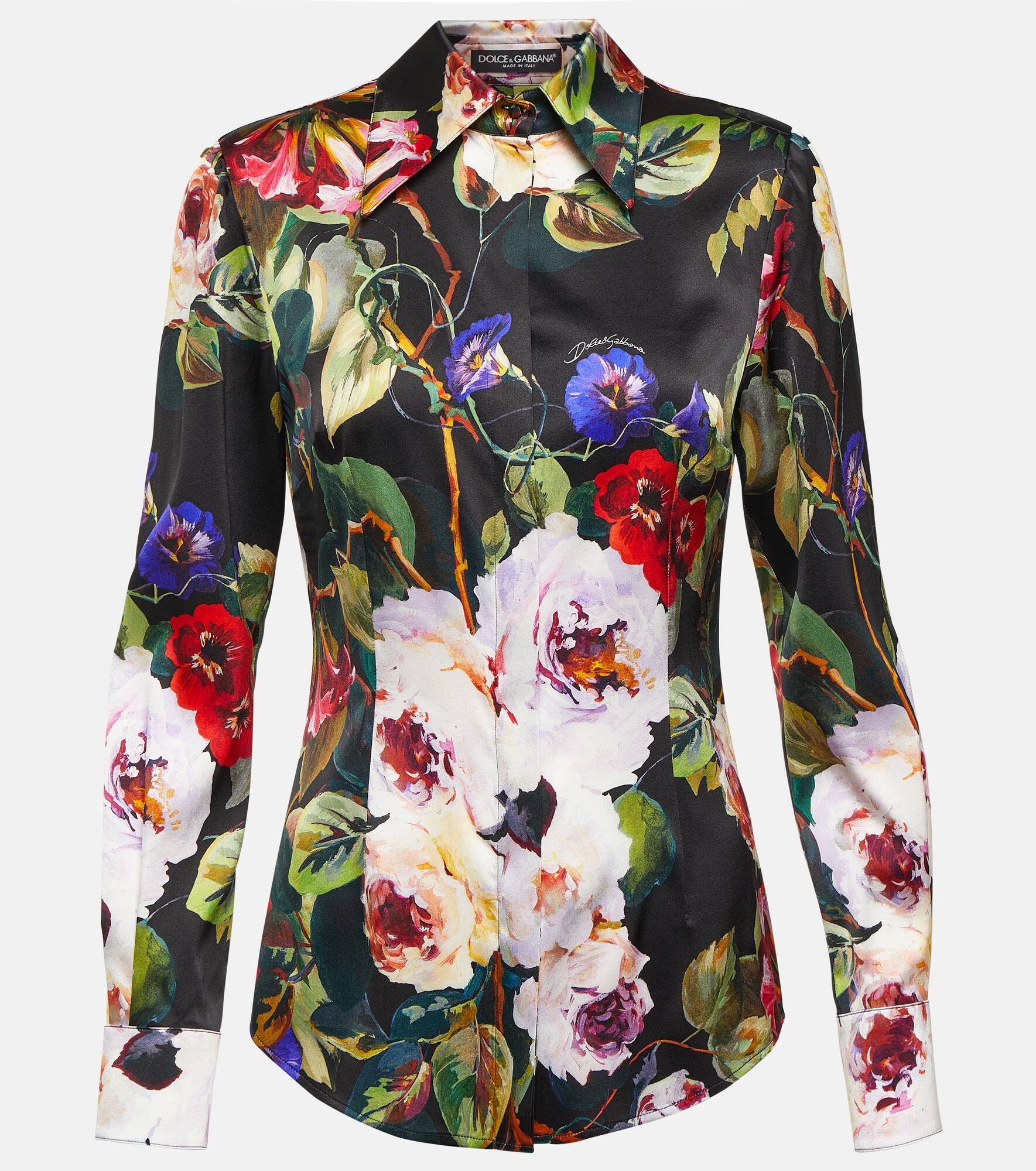 Floral silk-blend satin shirt - 1