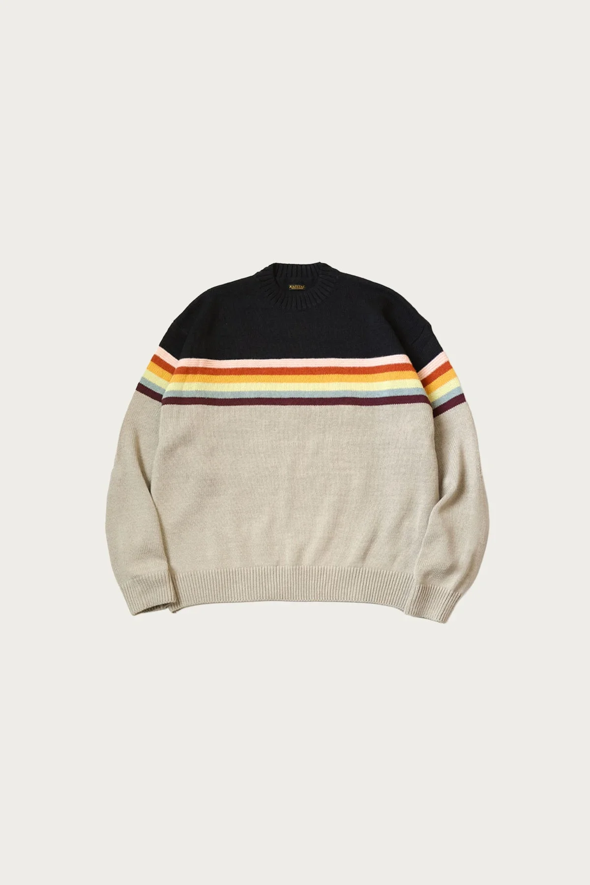 5G Cotton Knit 2-TONES PECKISH RAIBOW Crew Sweater - Black - 1